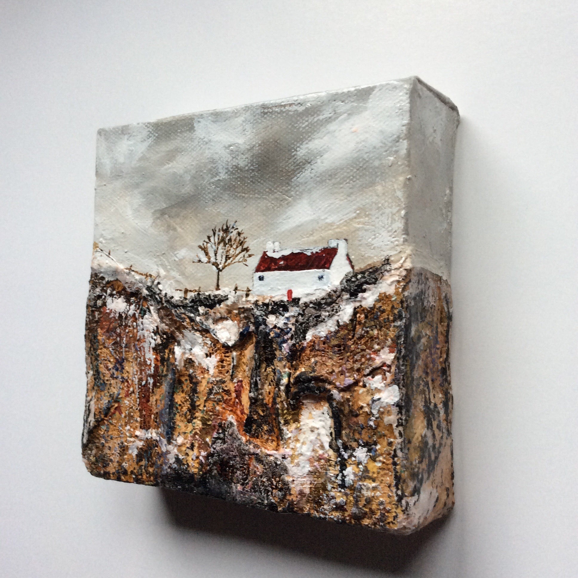 Mixed Media Art By Louise O'Hara - "Another cold day at Clifftop Cottage”