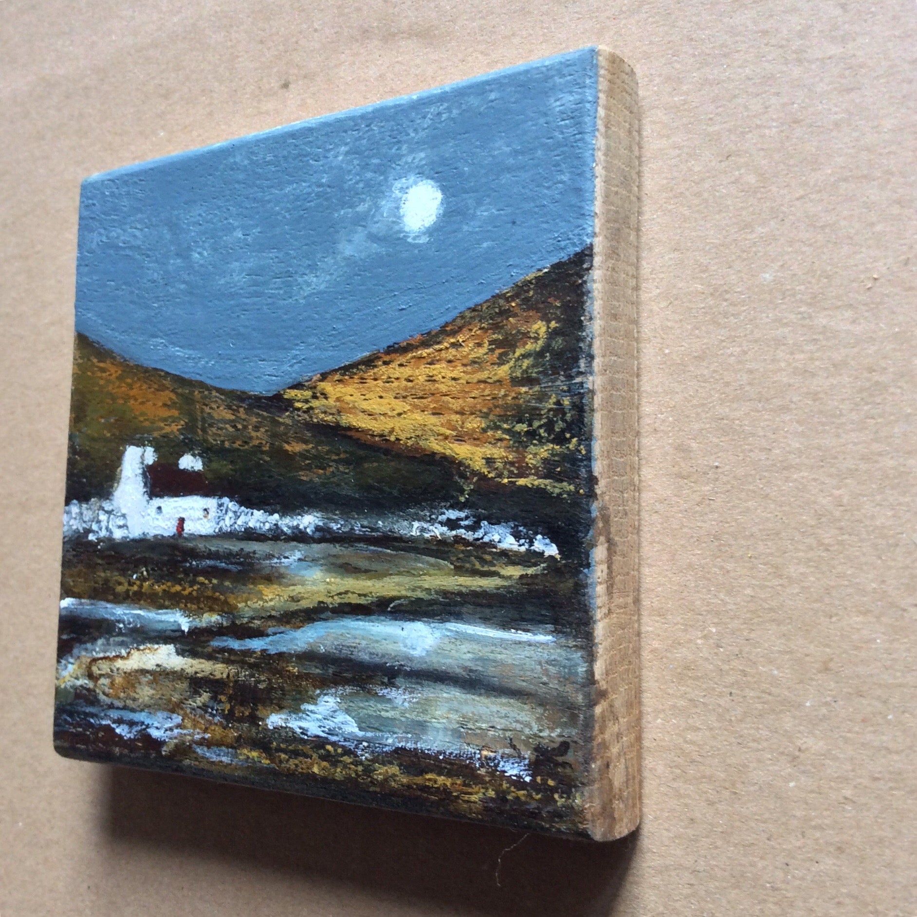 Mini Mixed Media Art on wood By Louise O'Hara - "Deep in the valley"