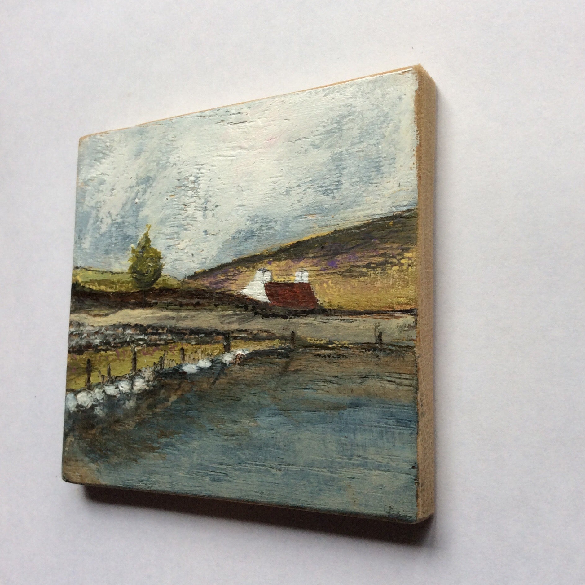 Mixed Media Art on wood By Louise O'Hara - "Stepping stones Along the Tarn”