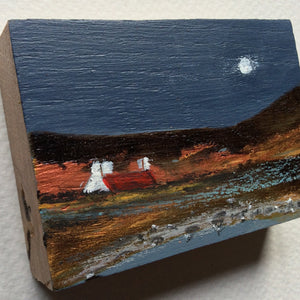 Miniature Mixed Media Art on wood By Louise O'Hara - "April Moon”