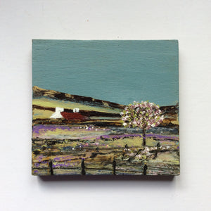 Mini Mixed Media Art on wood By Louise O'Hara - "Cherry Blossom”