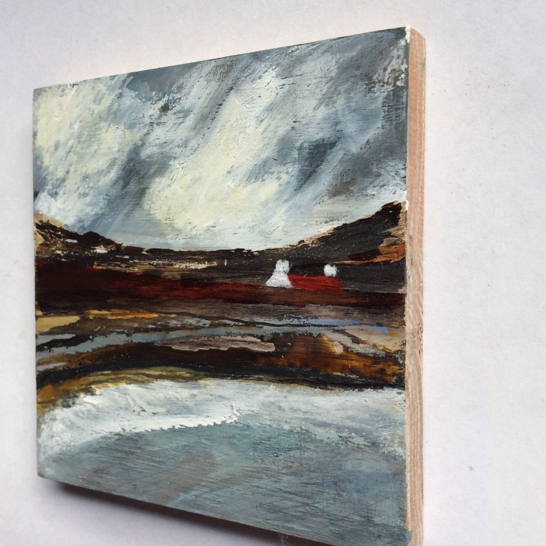 Mini Mixed Media Art on wood By Louise O'Hara - "A storm at high tide”