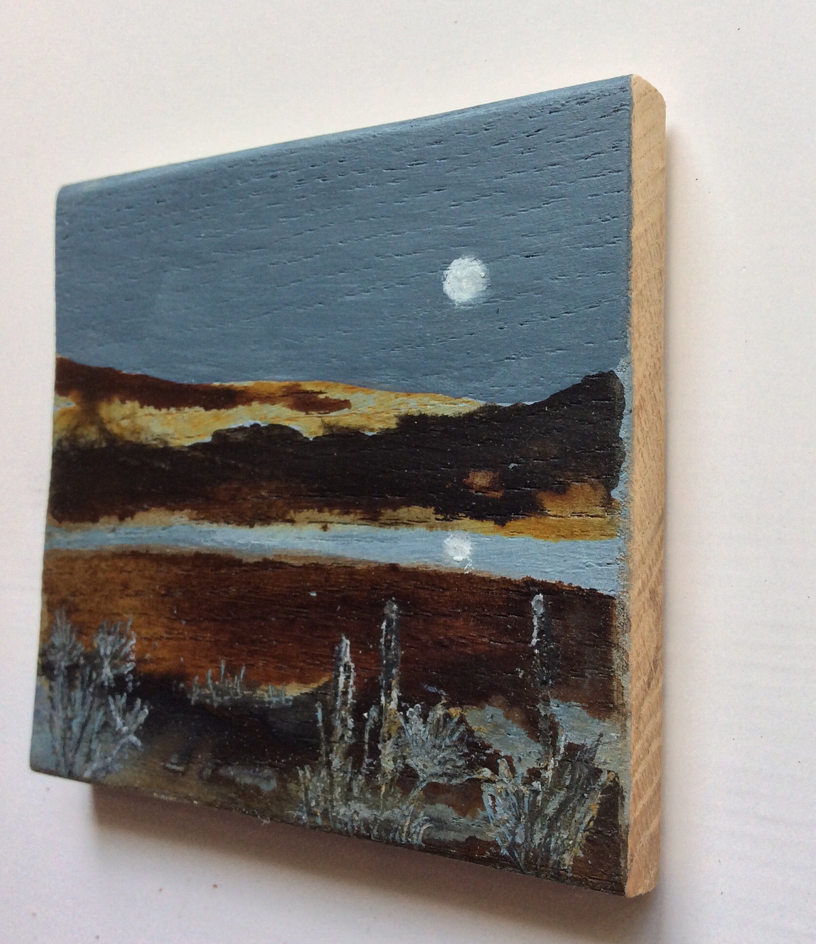 Mini Mixed Media Art on wood By Louise O'Hara - "Riverside Reflections”