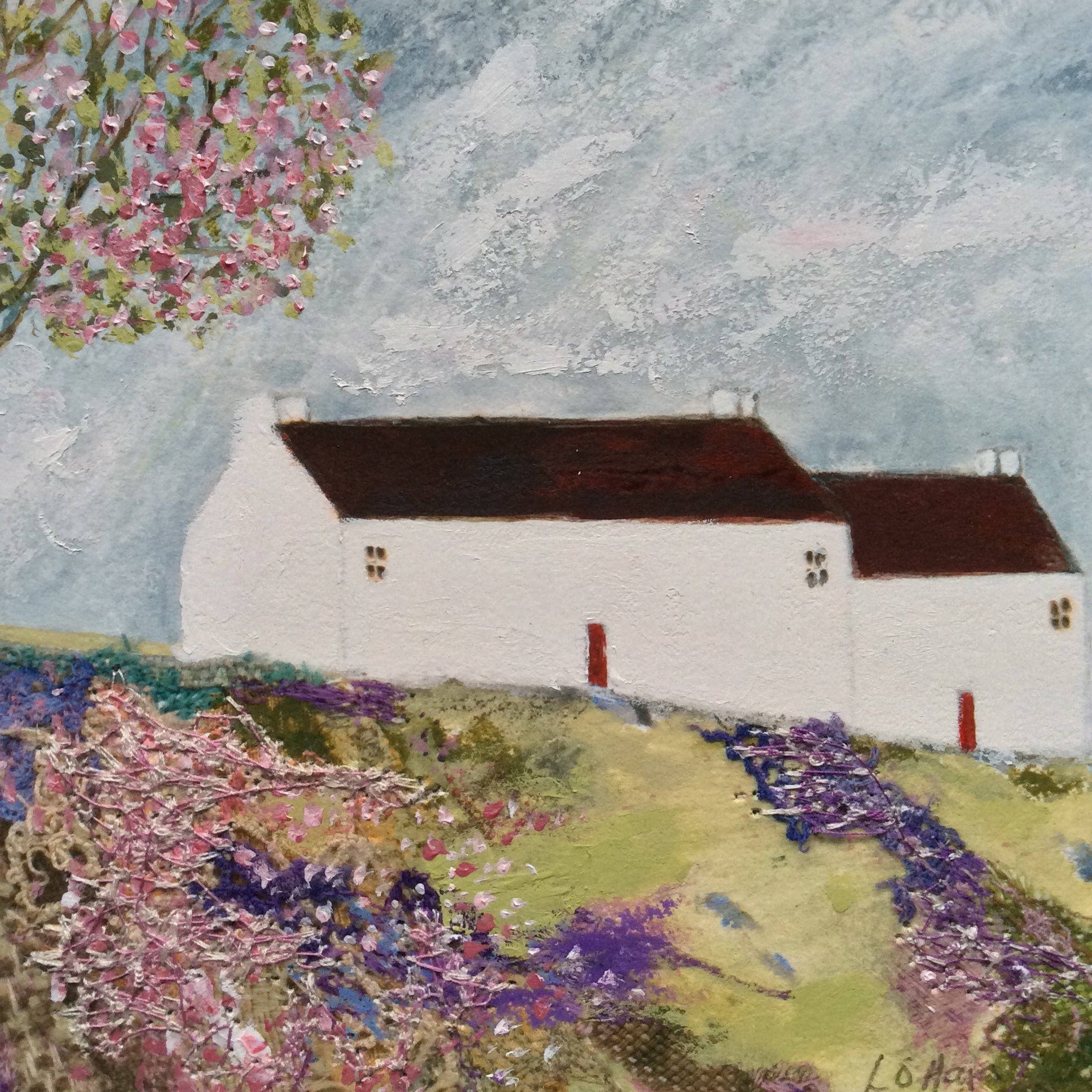 Mixed Media Art print work by Louise O'Hara "The Blossom Tree at White Cottage"