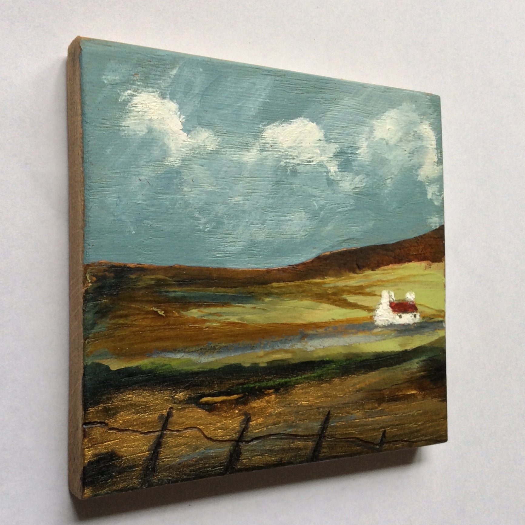 Mini Mixed Media Art on wood By Louise O'Hara - "Sunlight Across the plains”