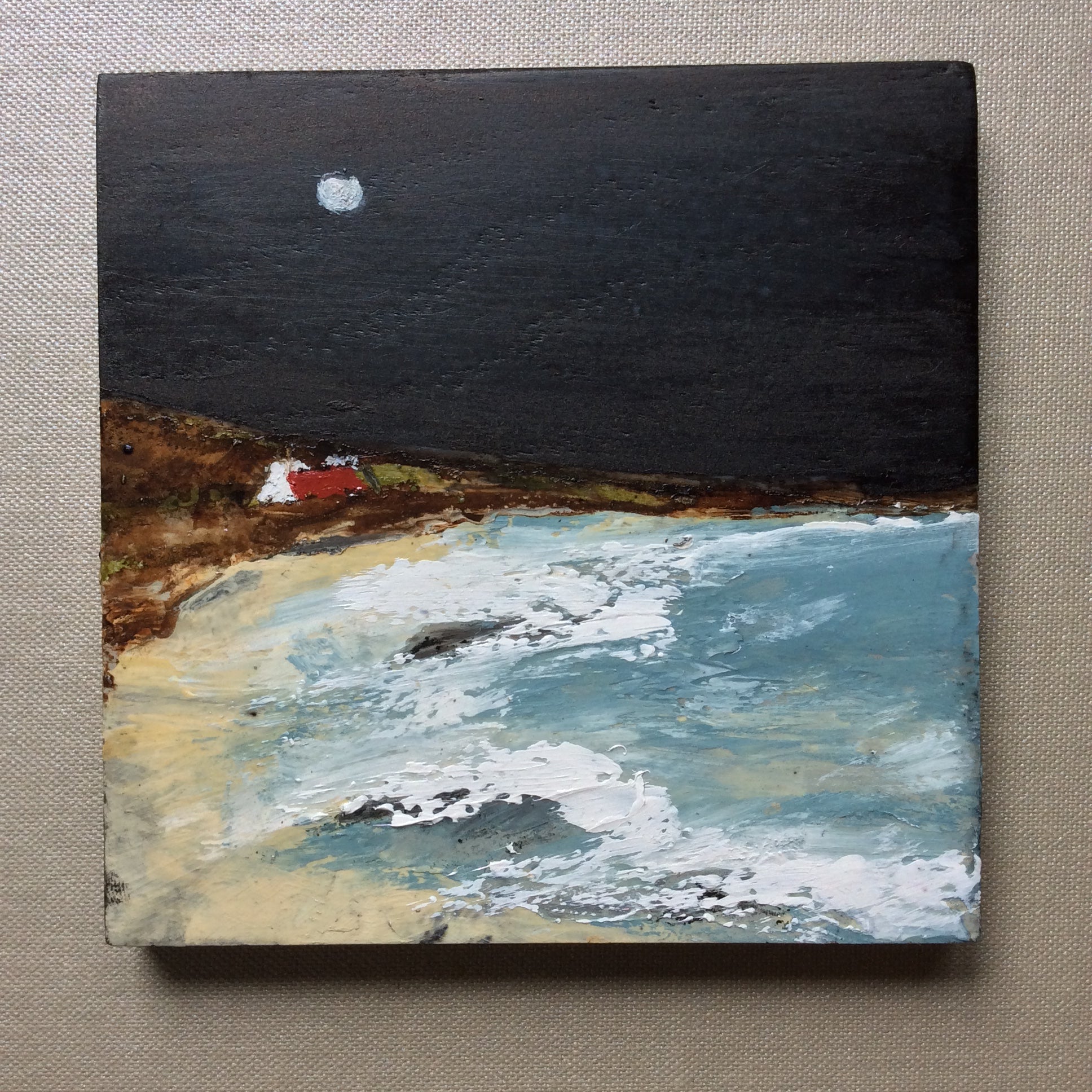 Mixed Media Art on wood By Louise O'Hara - "A moonlit high tide ”