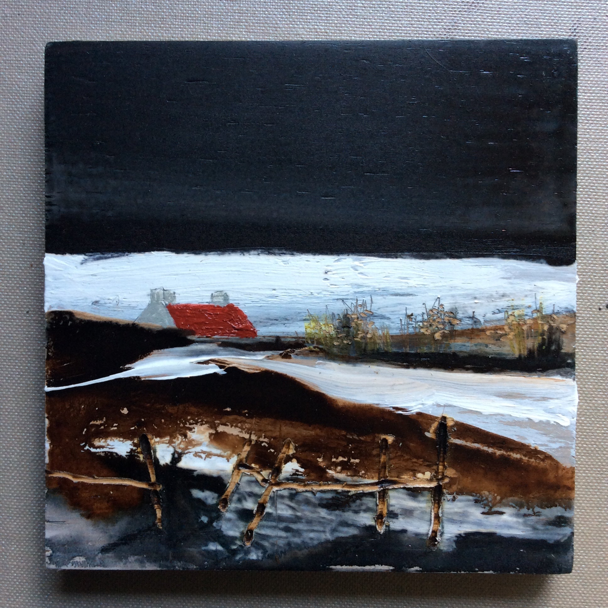 Mixed Media Art on wood By Louise O'Hara - "A harsh Winter”
