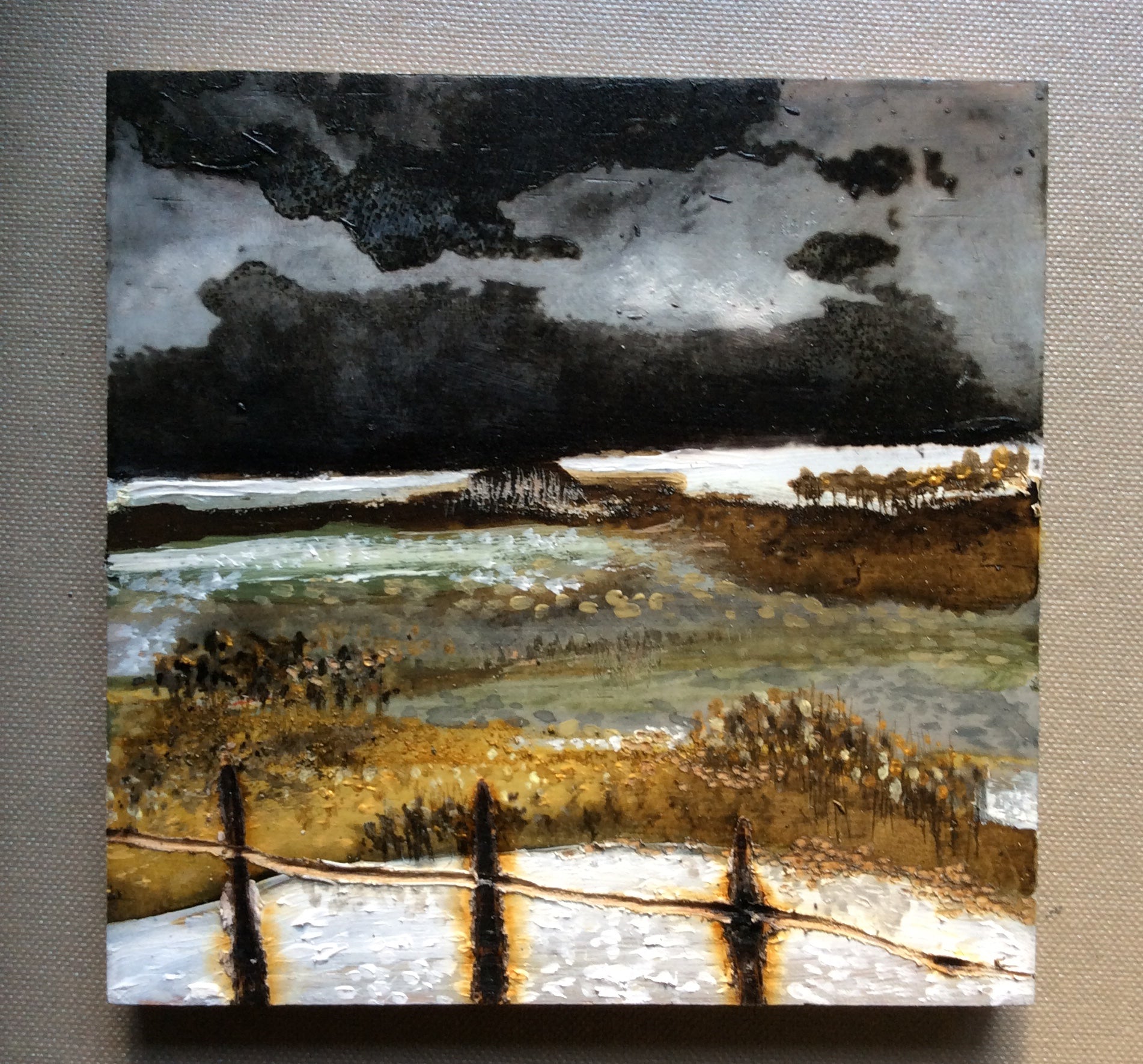 Mixed Media Art on wood By Louise O'Hara - "An Easterly Wind”