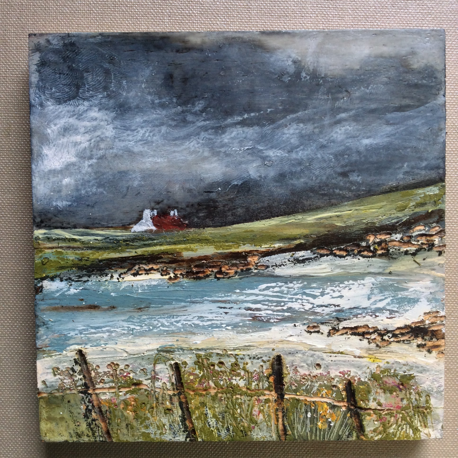 Mixed Media Art on wood By Louise O'Hara - "An evening storm”