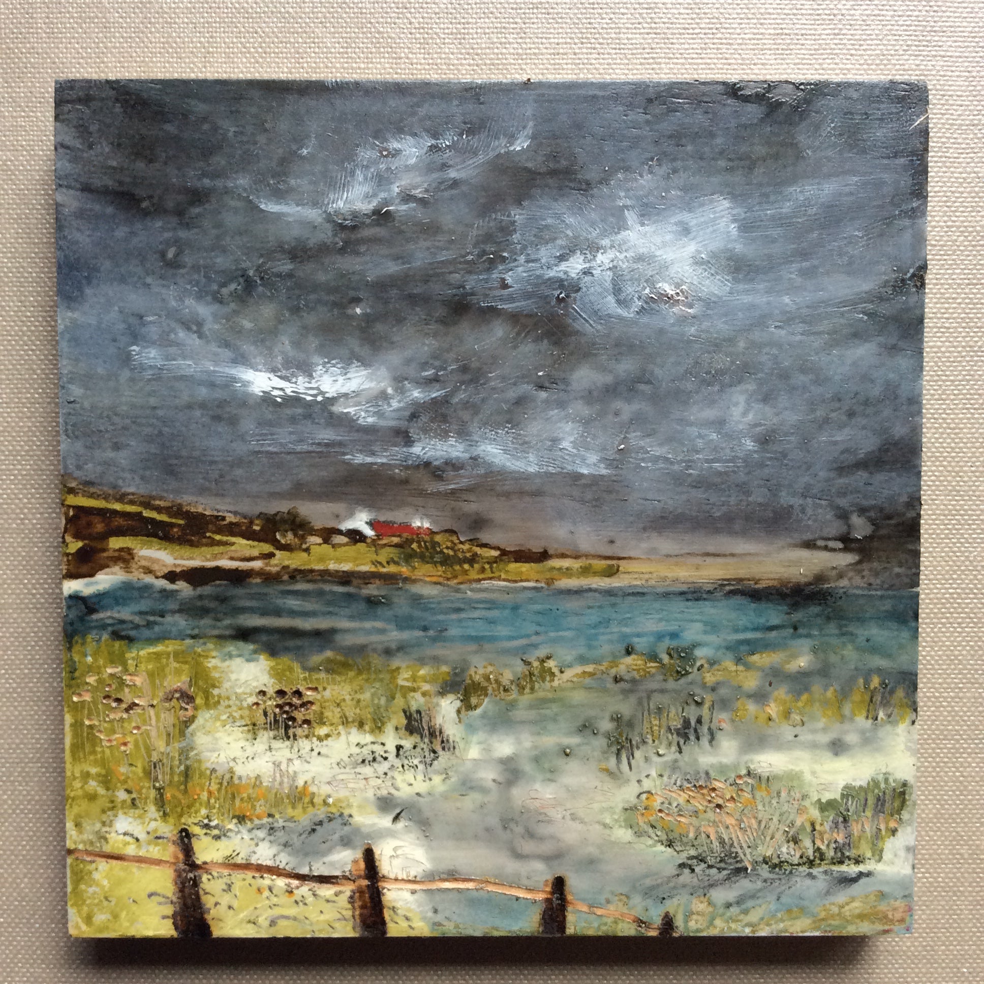 Mixed Media Art on wood By Louise O'Hara - "Another storm came heading in”