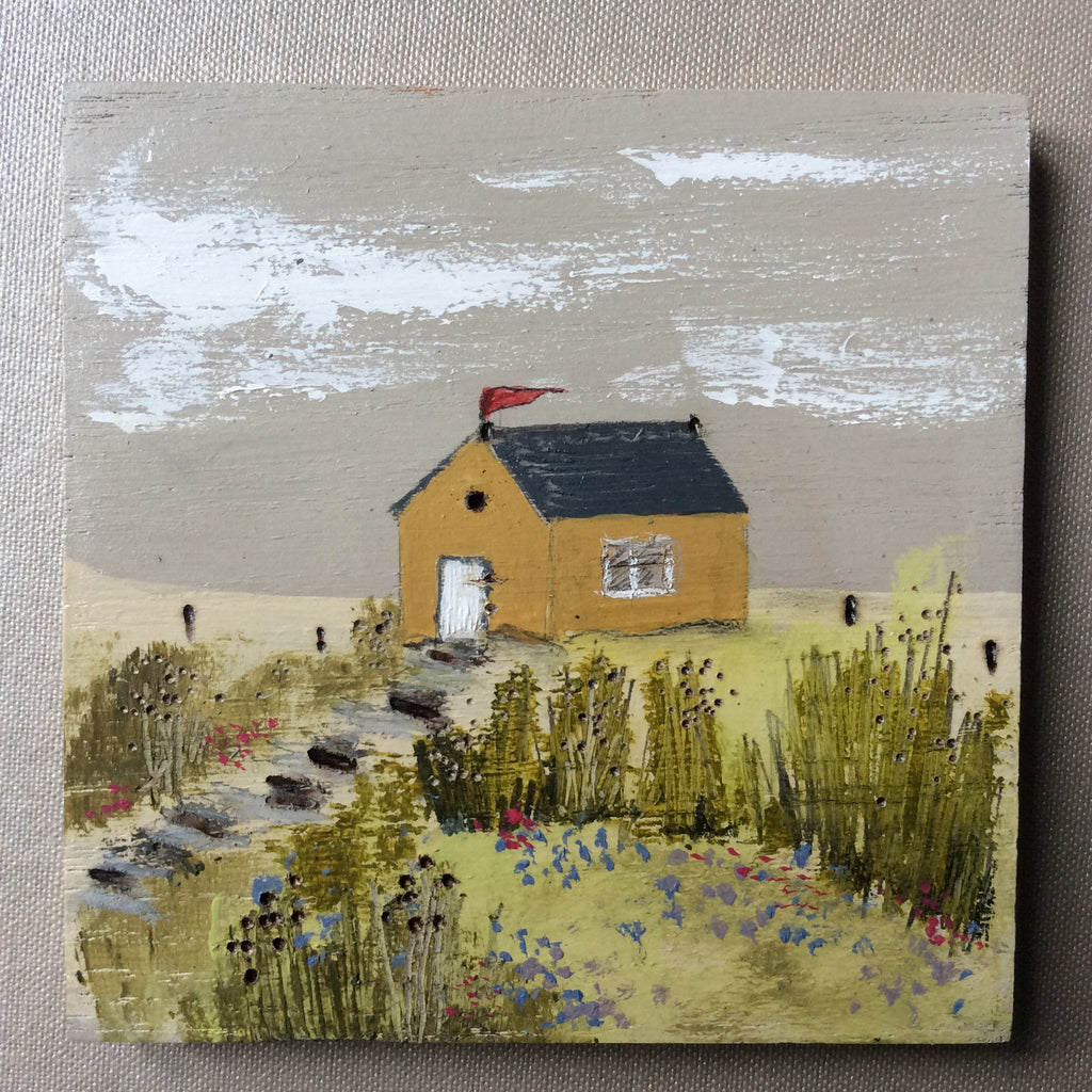 Mixed Media Art on wood By Louise O'Hara - "a perfect hideaway on the dunes”