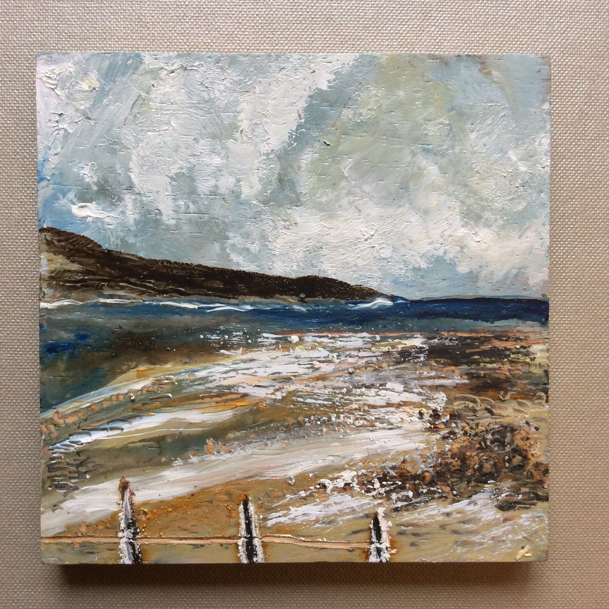Mixed Media Art on wood By Louise O'Hara - "A shoreline at low tide”