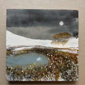 Mixed Media Art on wood By Louise O'Hara - "A tranquil moon"