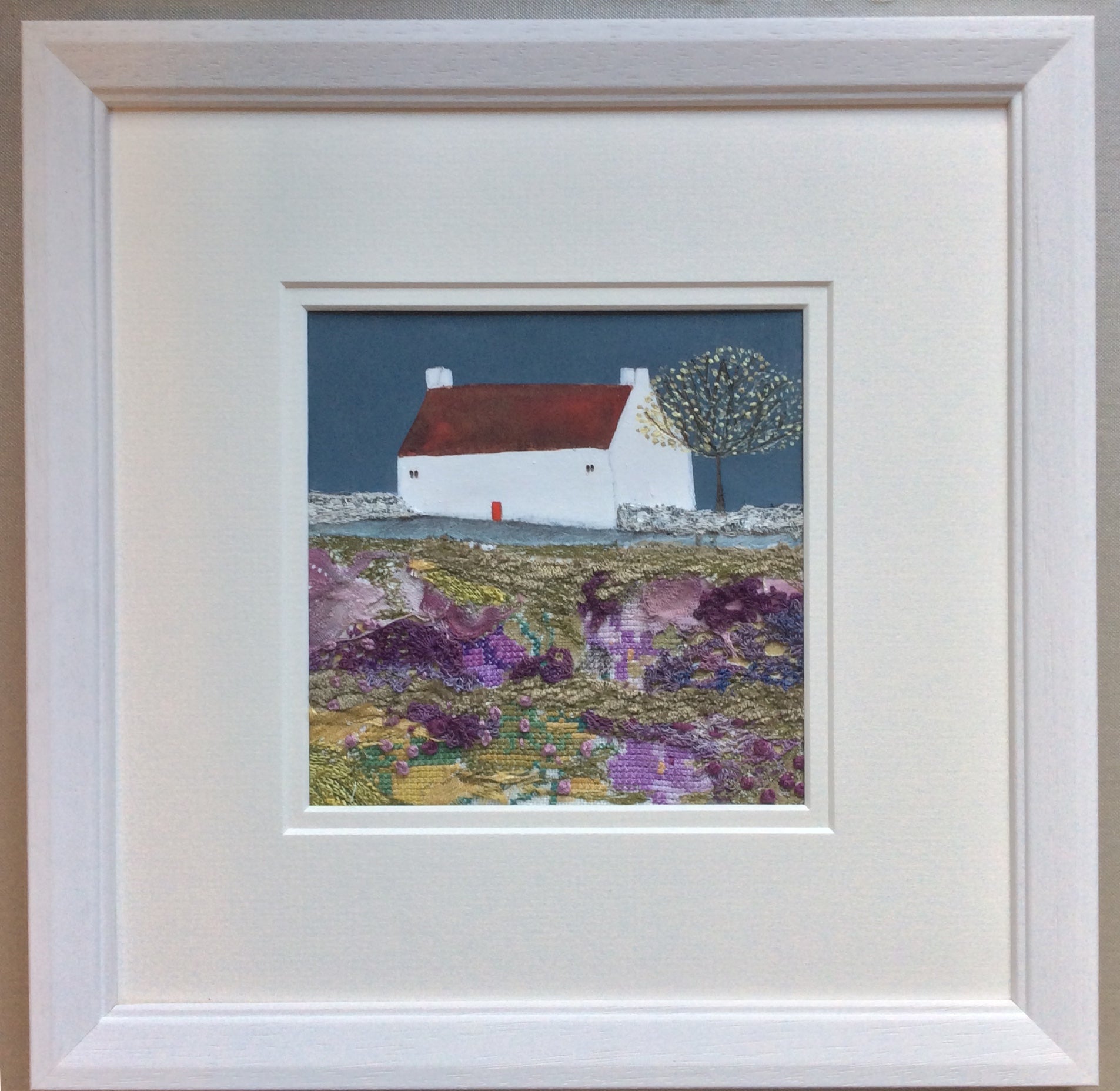 Mixed Media Art By Louise O'Hara “Cross Stitch Cottage”