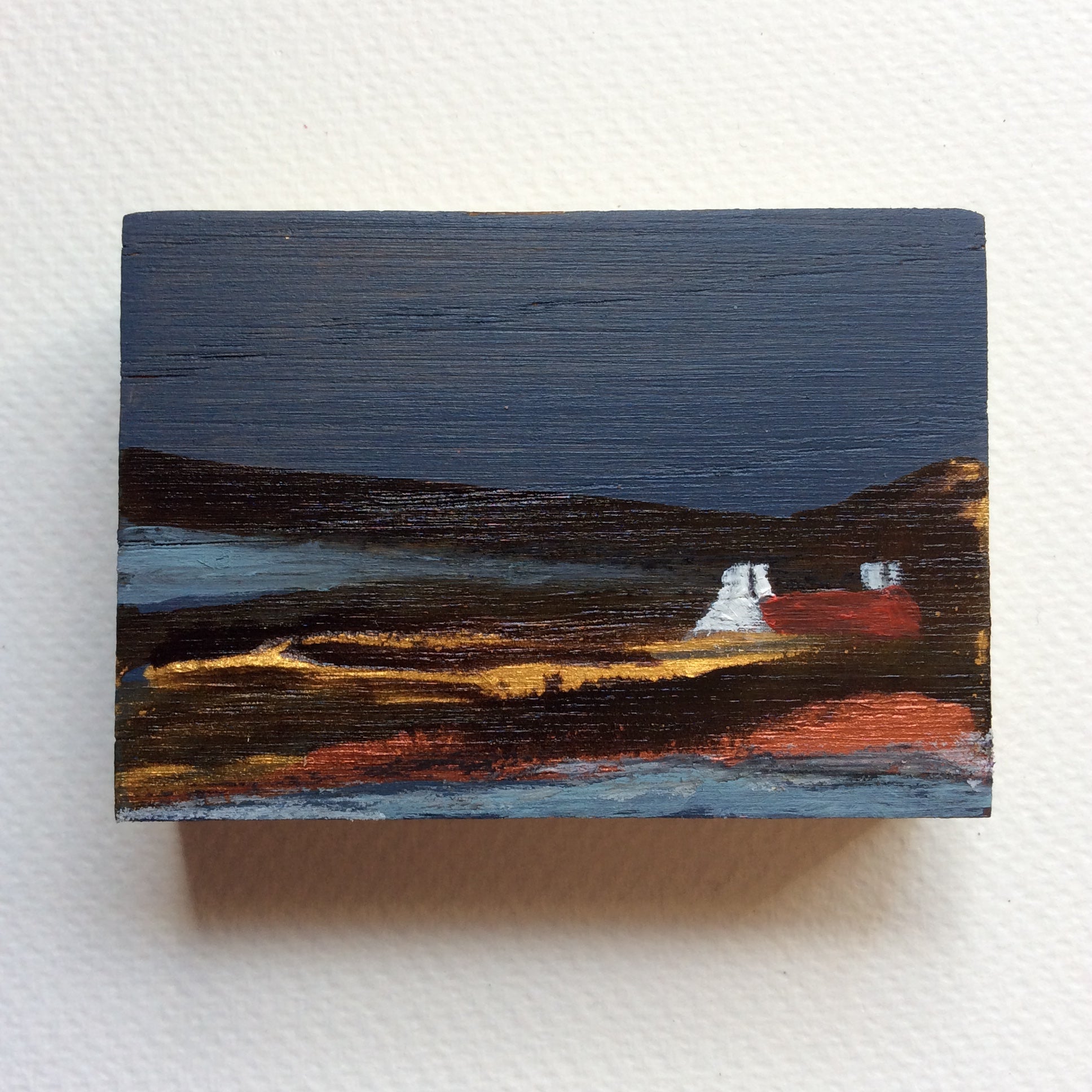 Miniature Mixed Media Art on wood By Louise O'Hara - "One Autumn evening”