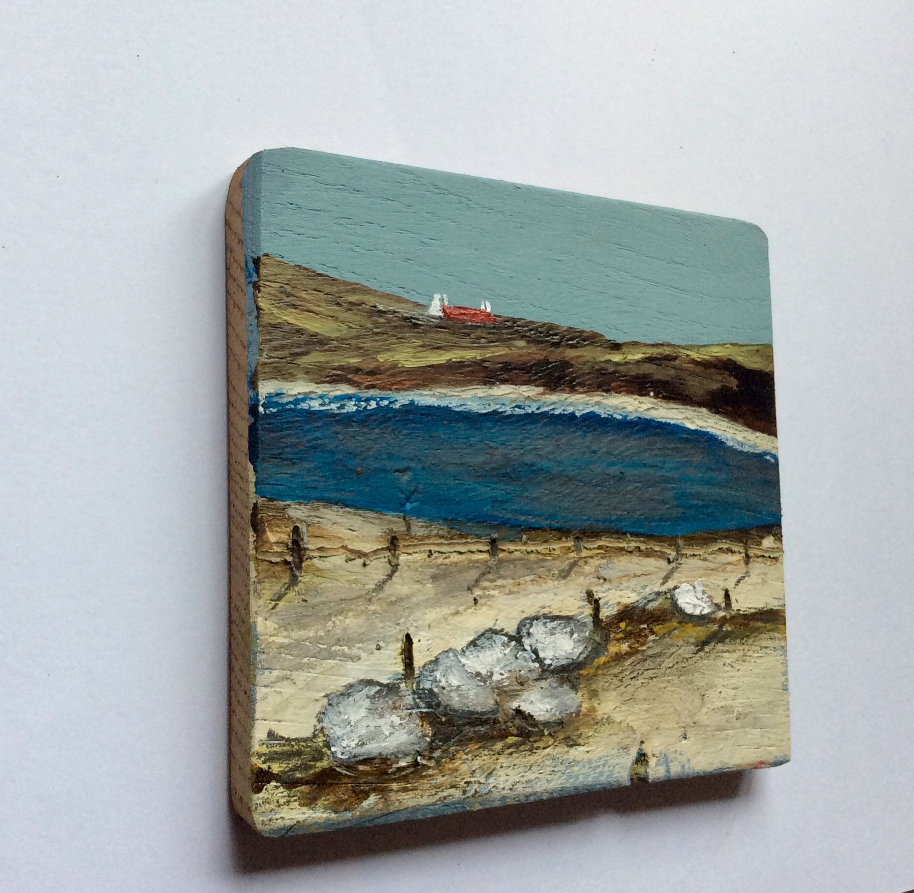 Mixed Media Art on wood By Louise O'Hara - "The rugged shoreline of the West Coast”