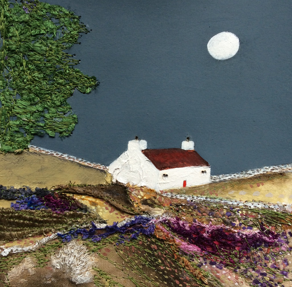 Mixed Media Art By Louise O'Hara “A meadow at full moon”