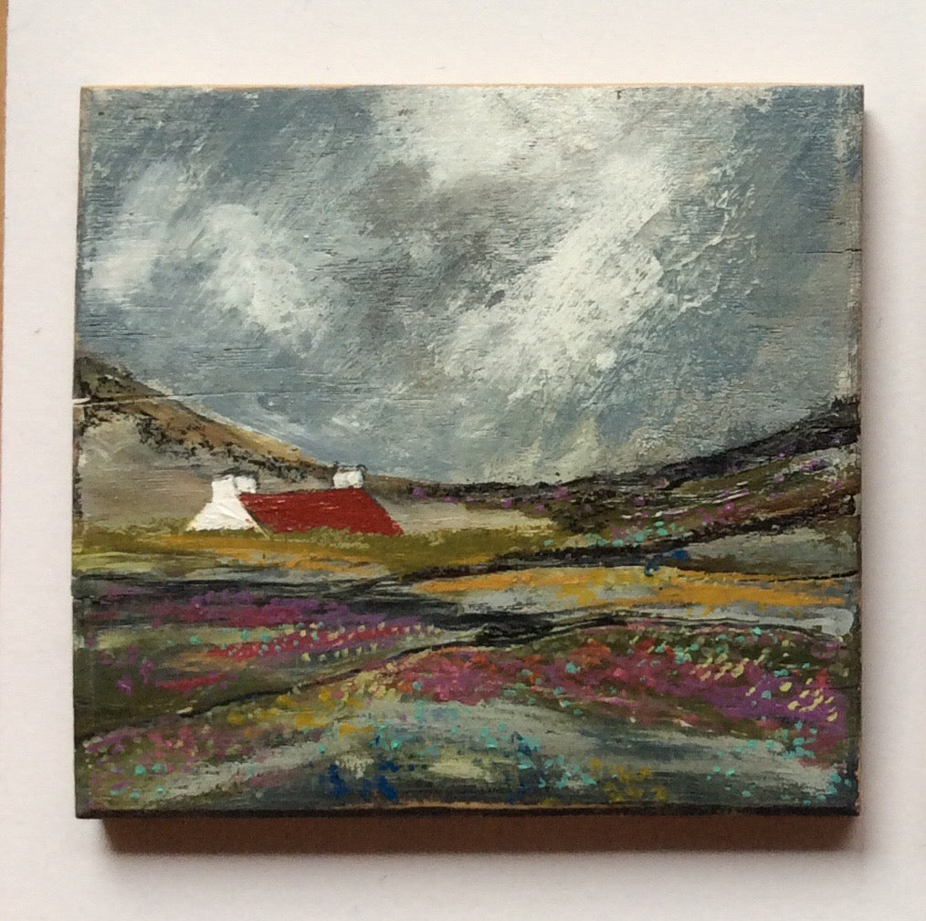 Mixed Media Art on wood By Louise O'Hara - “Rain clouds”