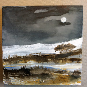 Mixed Media Art on wood By Louise O'Hara - "By the light of the Wolf Moon”