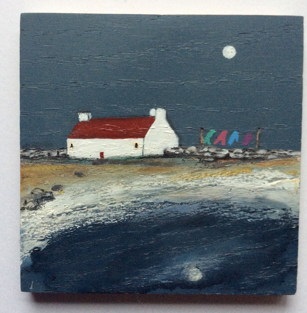 Mixed media Art on wood By Louise O'Hara - "It wasn’t my turn to get the washing in”
