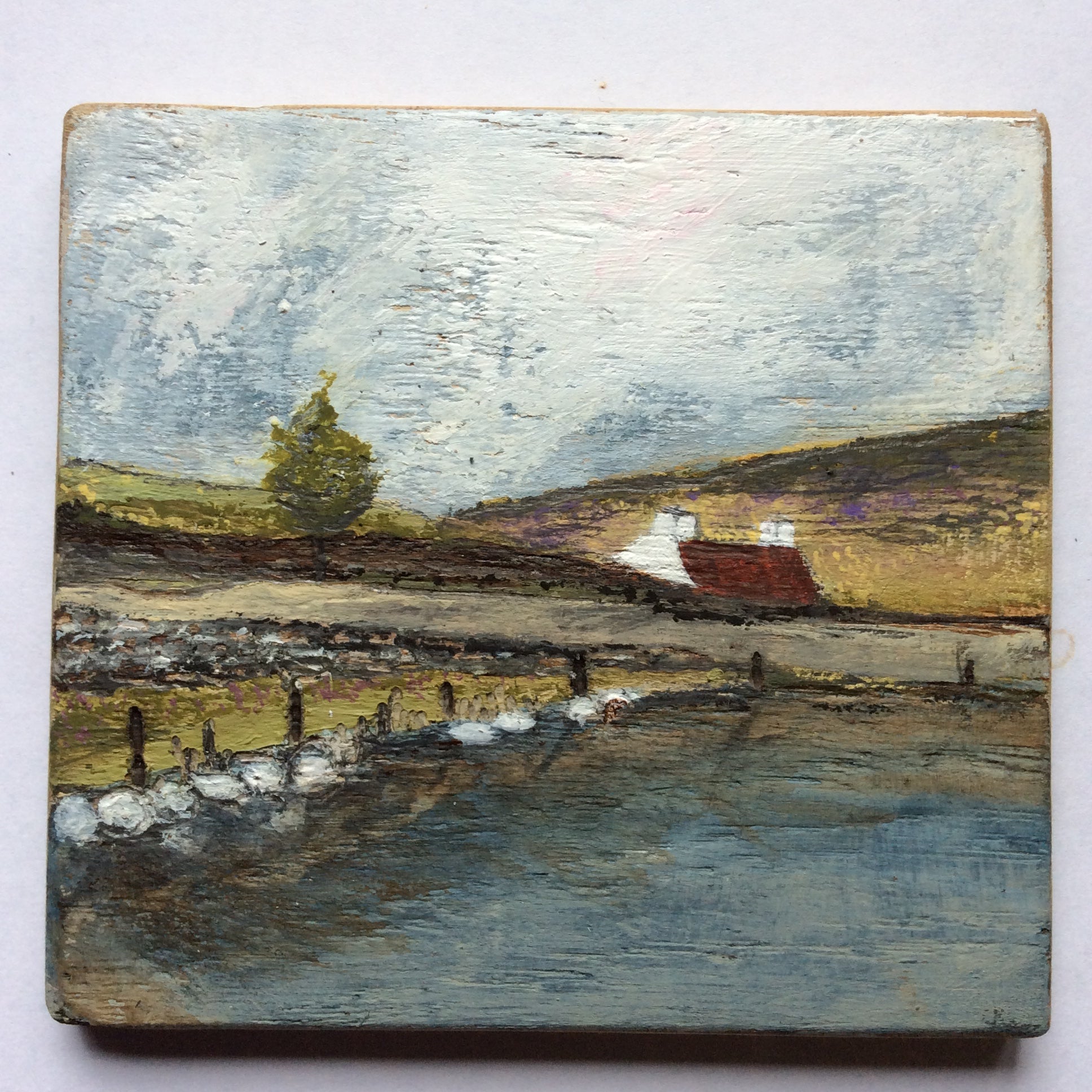Mixed Media Art on wood By Louise O'Hara - "Stepping stones Along the Tarn”