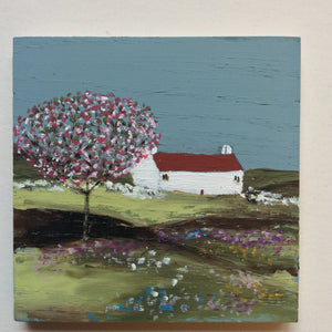 Mixed Media Art on wood By Louise O'Hara - "Spring on the meadow”
