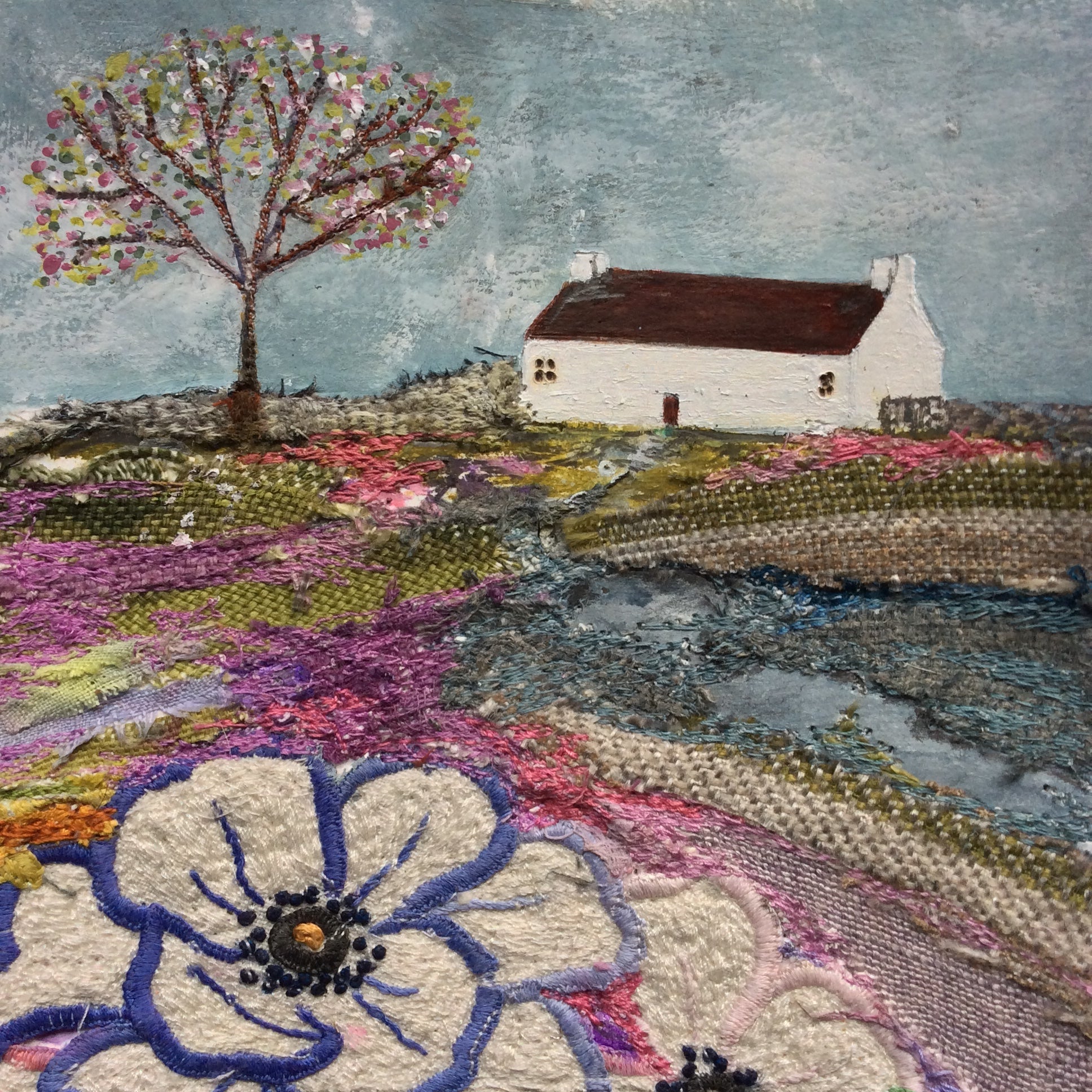 Mixed Media Art By Louise O'Hara - "Apple blossom cottage"