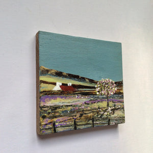 Mini Mixed Media Art on wood By Louise O'Hara - "Cherry Blossom”