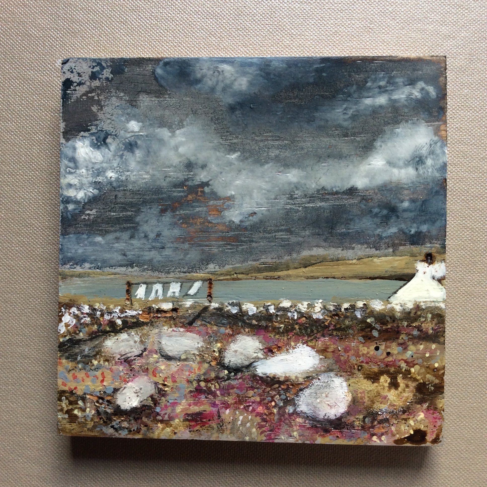 Mixed Media Art on wood By Louise O'Hara - "Caught in a storm”