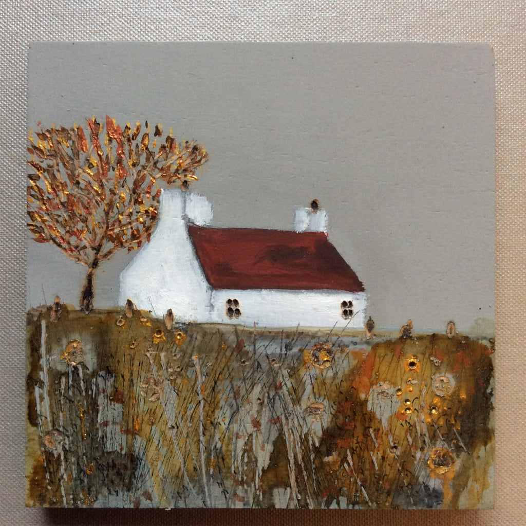 Mixed Media Art on wood By Louise O'Hara - "Copper Cottage”