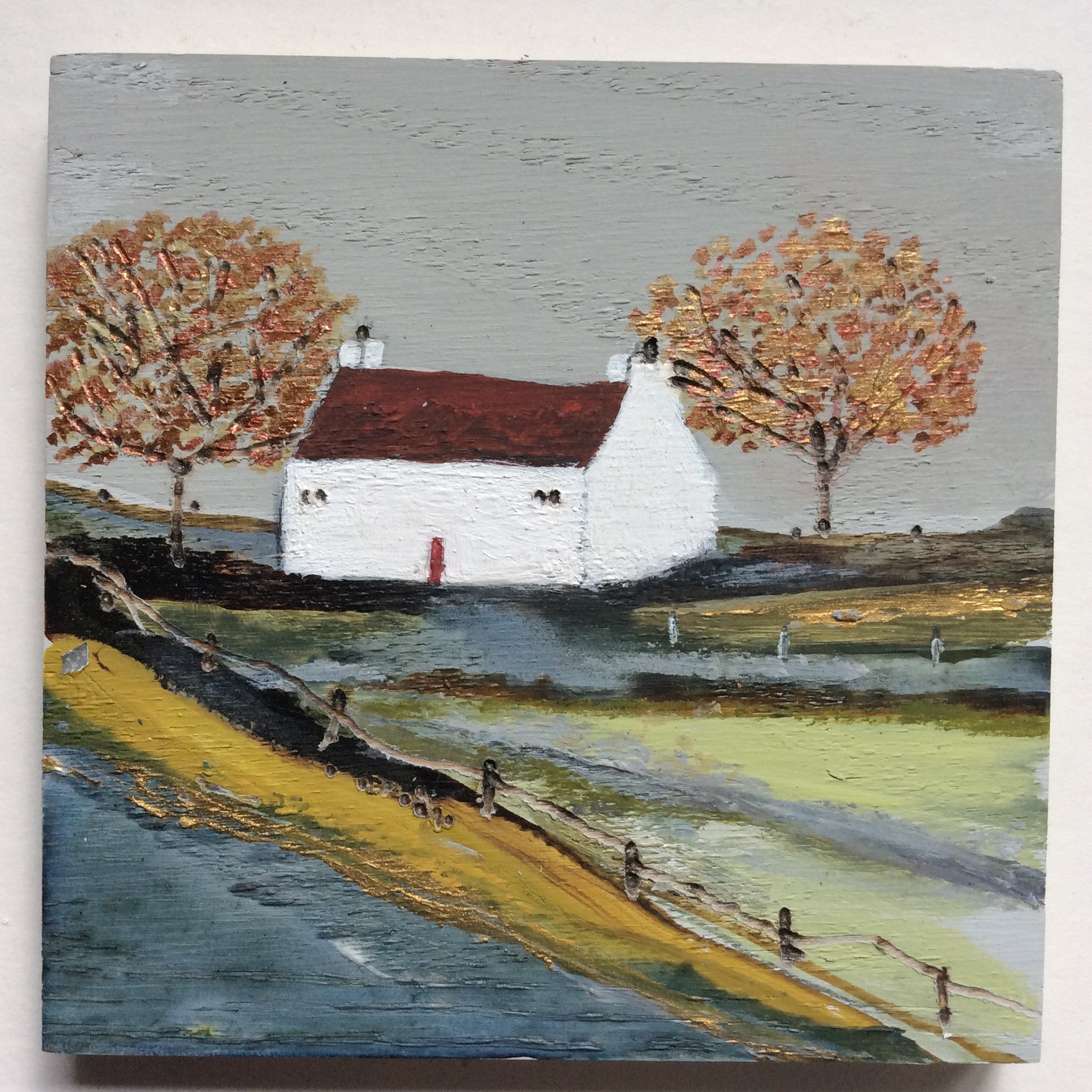 Mixed Media Art on wood By Louise O'Hara - "Copper Beech  Cottage”