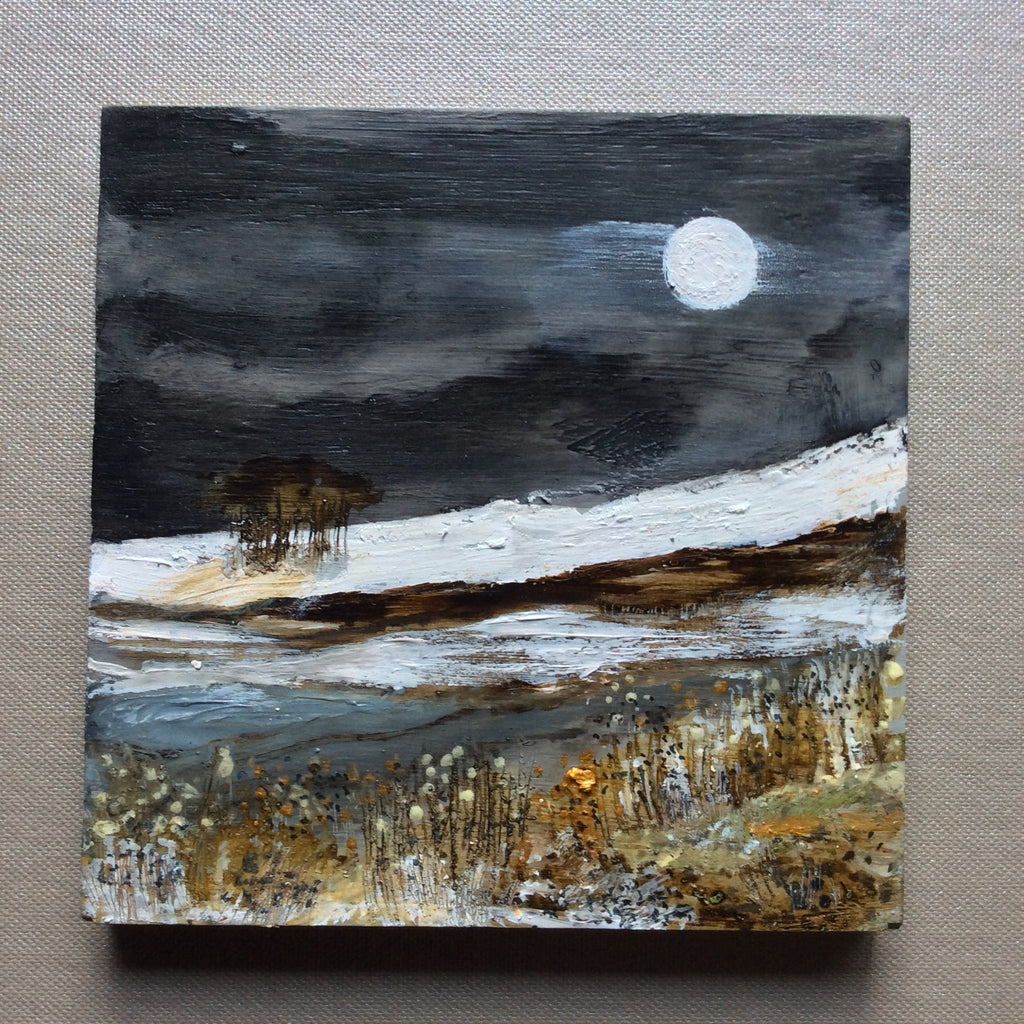 Mixed Media Art on wood By Louise O'Hara - "Copper tones by moonlight”