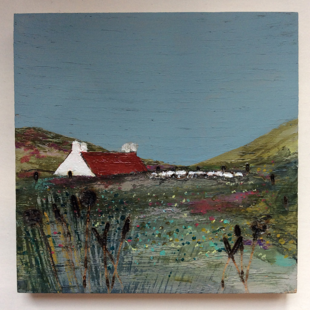 Mixed Media Art on wood By Louise O'Hara - "Crofters Lea”