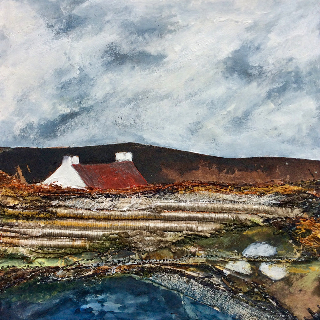 Mixed Media Art By Louise O'Hara - “The cottage with the red roof”