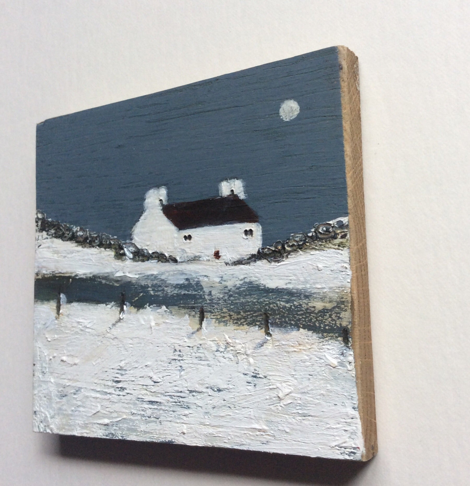 Mini Mixed Media Art on wood By Louise O'Hara - "A harsh winter”