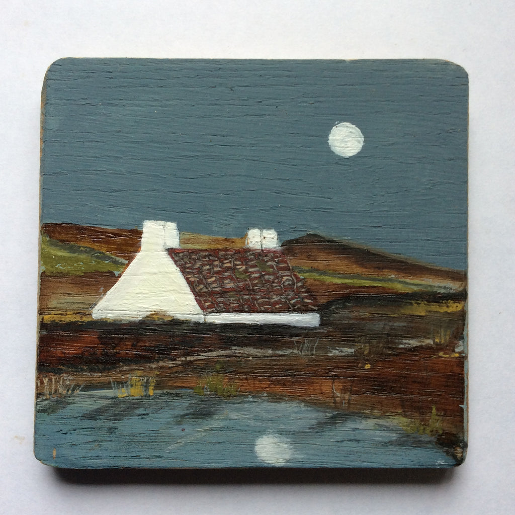 Mixed Media Art on wood By Louise O'Hara - "The old Croft house with the red tiled roof”