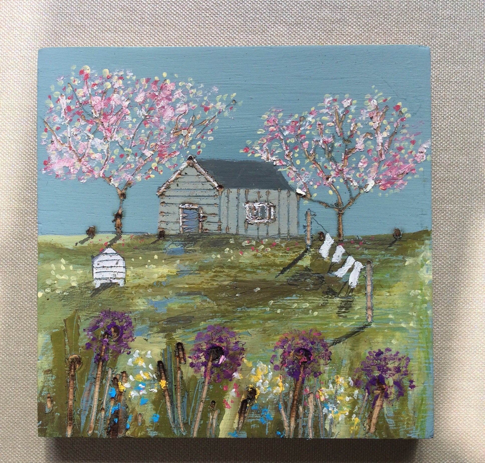 Mixed Media Art on wood By Louise O'Hara - "A perfect day”
