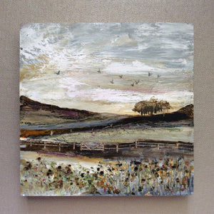 Mixed Media Art on wood By Louise O'Hara - "Flying home to roost"