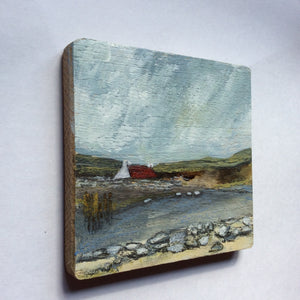 Mixed Media Art on wood By Louise O'Hara - "The stepping stones at the old croft”