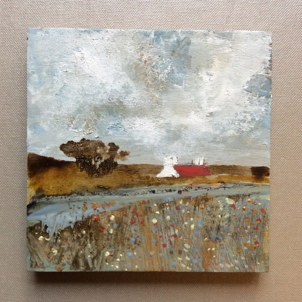 Mixed Media Art on wood By Louise O'Hara - "Little red roof”