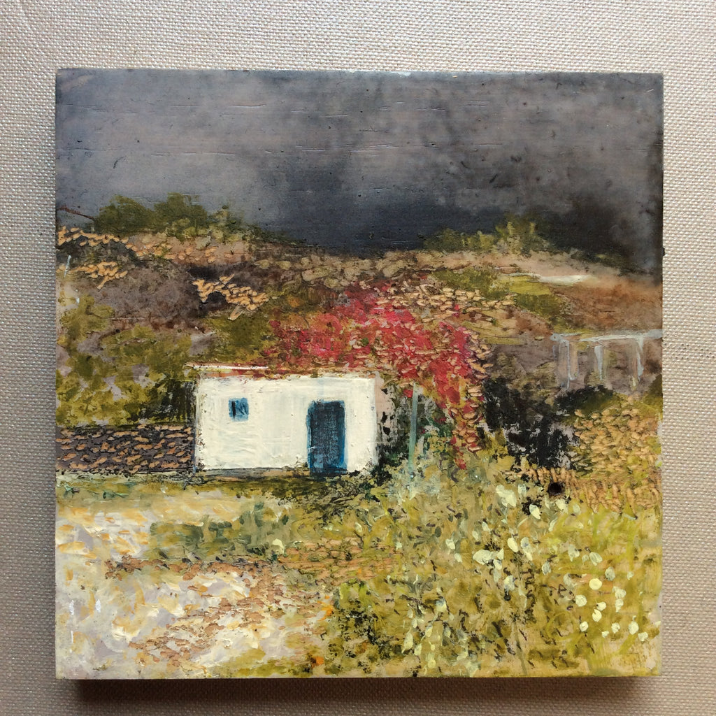 Mixed Media Art on wood By Louise O'Hara - "The little cream hut”