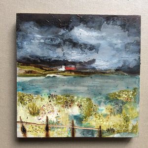 Mixed Media Art on wood By Louise O'Hara - "Waiting for the storm to pass”
