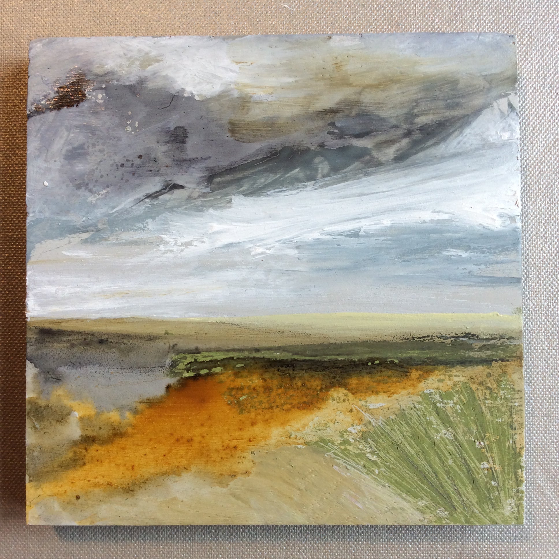 Mixed Media Art on wood By Louise O'Hara - "A storm brewing across the Plains"