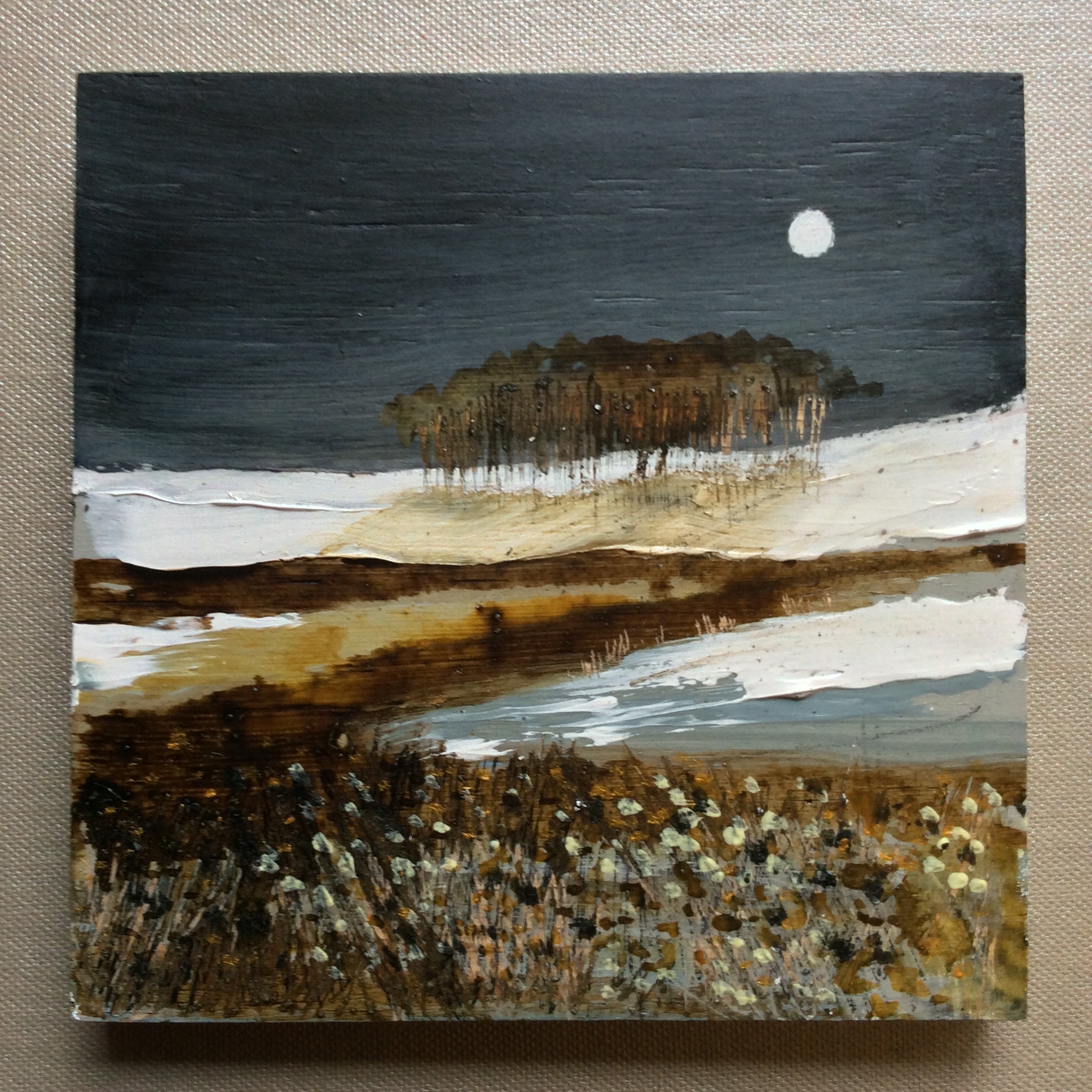 Mixed Media Art on wood By Louise O'Hara - "By the light of the silver moon"
